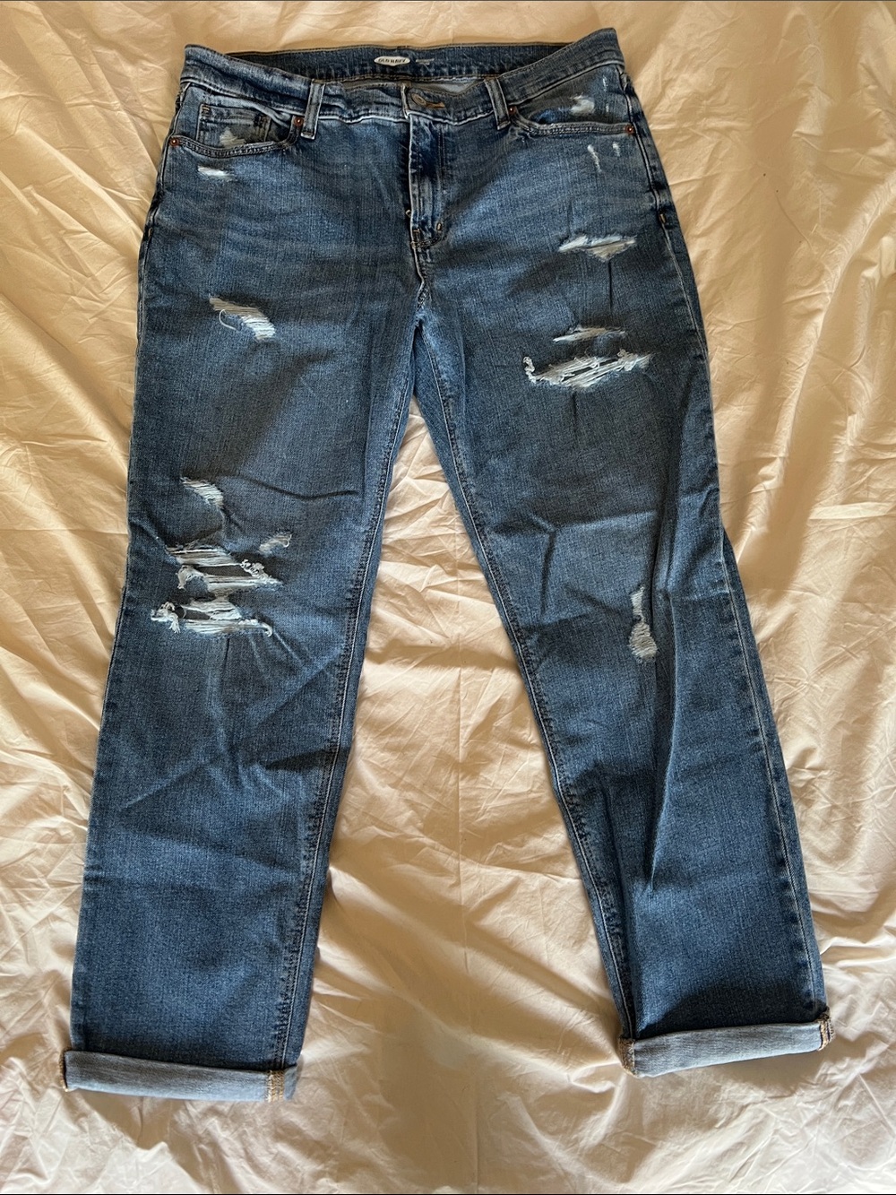 Old Navy Boyfriend Distressed Dark Wash Boyfriend Jeans - Blue